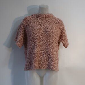 Womens Plenty By Tracy Reese Pink Shaggy Short Sleeve Sweater XS